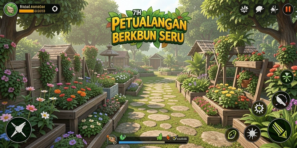 Tampilan gameplay seru di 71H dengan aktivitas bertani.