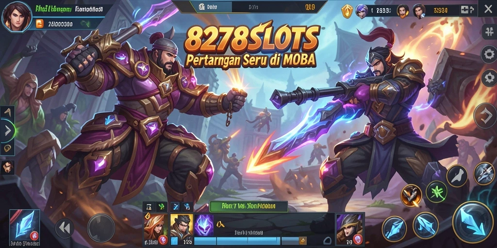 Screenshot dari gameplay seru 8278SLOTS menampilkan pertarungan antar hero.
