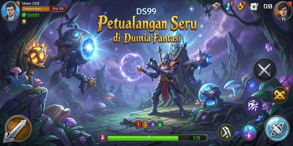 Screenshot utama DS99 menampilkan karakter dalam aksi petualangan yang mendebarkan.