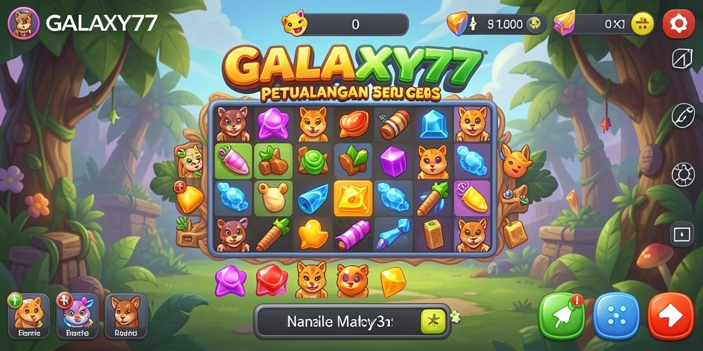 Gameplay seru mencocokkan permata dalam GALAXY77.