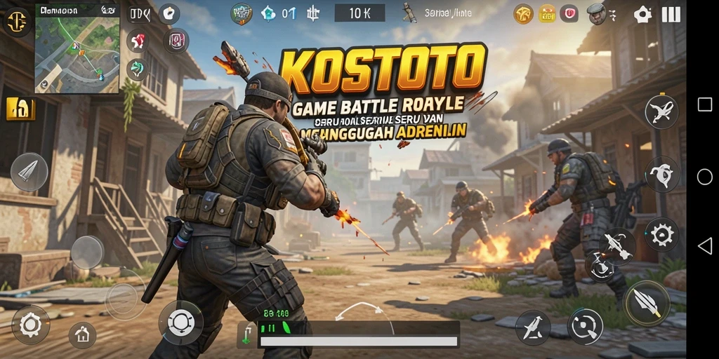 Tangkapan layar KOSTOTO menampilkan aksi intens di arena Battle Royale.